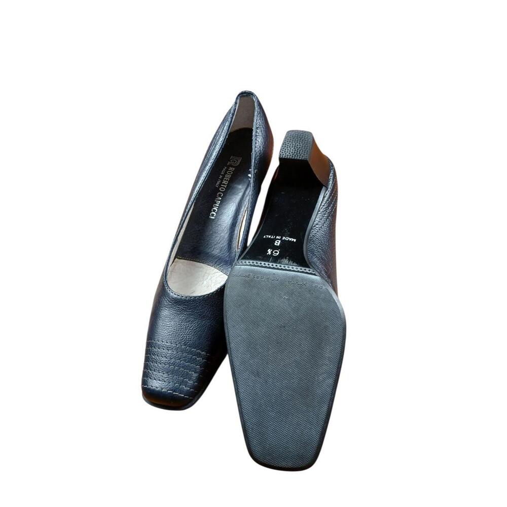 Roberto Capucci Navy Blue Leather Pumps 6.5B Italy square toe - Picture 7 of 7